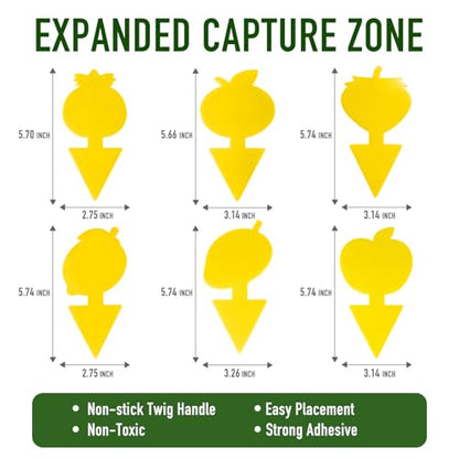 Yellow Sticky Fungus & Gnat Traps with Non-Stick Handle for House Indoors Plants 48 Pack – Double-Sided Adhesive