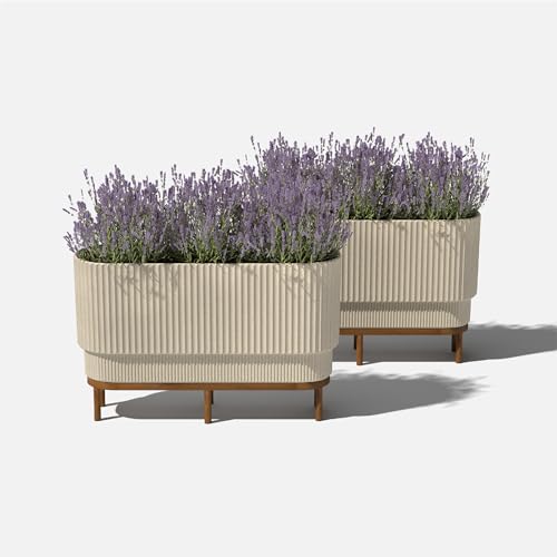 Veradek Demi Series Raised Long Planter - Wide Planter with Stand - color: Sand/Brown, size: 30 inch - 2 Pack