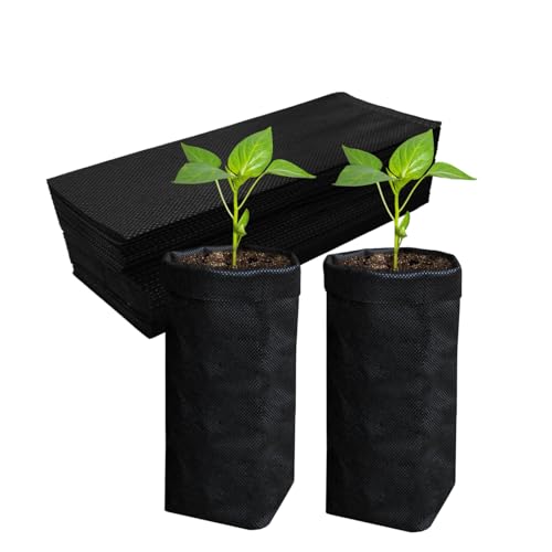 Belit 50 Pcs 13.5" H Deep Nursery Grow Bags, Non-Woven Plants Pots Container for Starting Deep Rooted Plants Vegetable, Flower, Seedling Tree, Black - color: Black, size: 50 Pcs 7.5"x13.5"
