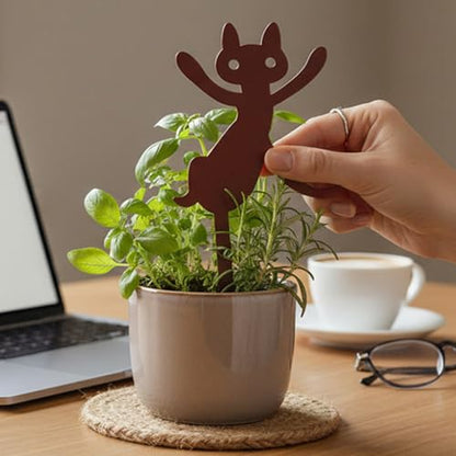 Metal Garden Decor Dancing Cat Plant Stake for Flower Pots, Steel