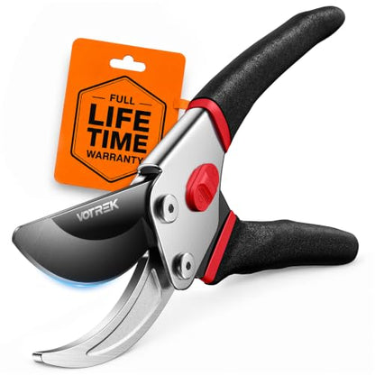 Bypass Pruning Shears, 8.5" Jam-Proof Spring Clippers for branches - color: Cherry Red