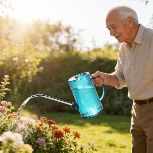 Hand Plastic Watering Can - with Long Spout - 1/4 Gallon - 34 Oz - Blue - color: Blue