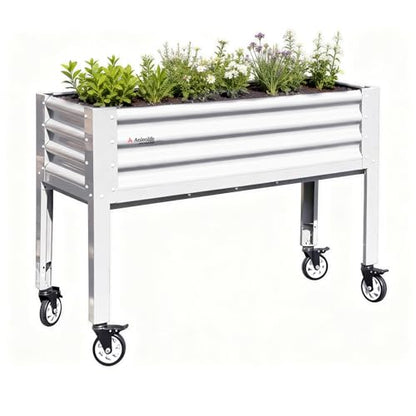 Anleolife Rolling Elevated Raised Garden Bed with Wheels, Antique White - color: Antique White, size: 48x18x35 in