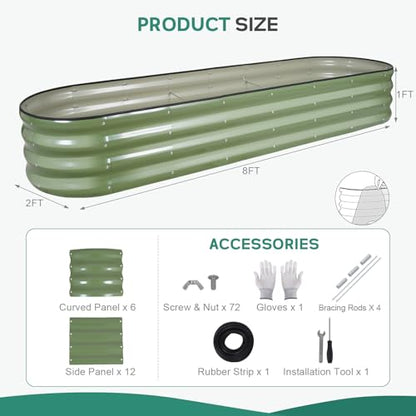 Galvanized Raised Garden Bed Outdoor, 8x2x1ft, Olive Green - color: Olive Green, size: 8×2×1ft (1 Pack)