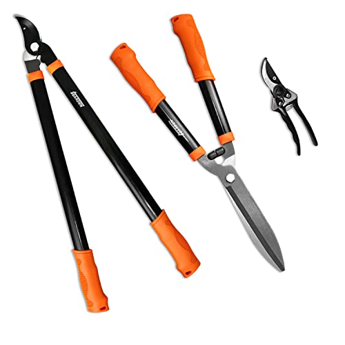 iGarden 3 Piece Combo Garden Tool Set with Lopper, Hedge Shears and Pruner Shears, Tree & Shrub Care Kit…