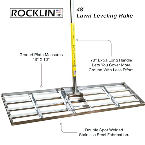 Rocklin™ 48" Lawn Leveling Rake, Stainless Steel, 78" Handle - size: 48 Inches
