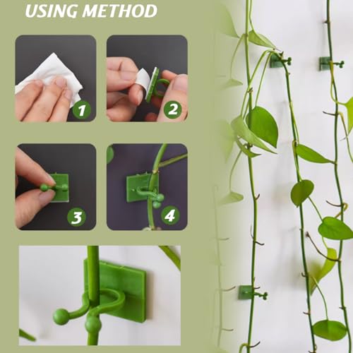 GXXMEI 200PCS Plant Climbing Wall Fixture Clips Self-Adhesive Hook Vines Traction Clips Invisible Holder Garden Green Leaf Simulation Self-Adhesive Hook Wire Fixing Supporting