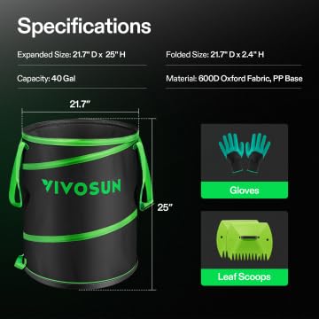 VIVOSUN 40-Gallon Collapsible Garden Bag, Yard Waste Containers - size: 1 Count (Pack of 1), style: 40-Gallon-1