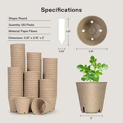 VIVOSUN 3.15“ Peat Pots, 120 Packs Seed Starting Pots with Drainage Holes - size: 120