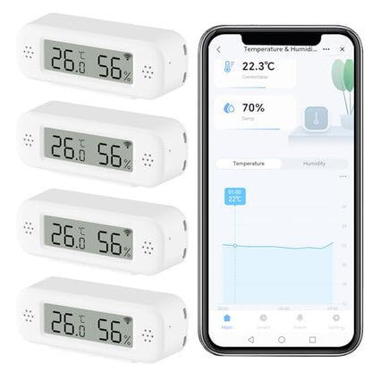 Smart Digital Thermometer Hygrometer, WiFi Indoor Temperature Humidity Sensor with App Alerts, Mini Room Temperature Meter with Data Storage and Export, Compatible with Alexa. 4PCS - style: 4PCS