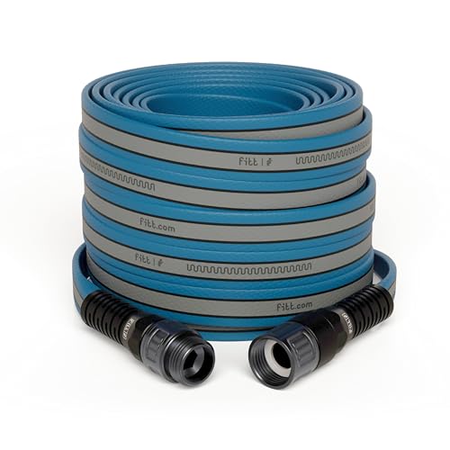 FITT HiFlo Water Hose 50ft, Multipurpose Flat Garden Hose, Easy to Use and Long-lasting Performance, Grey - color: Light Blue and Grey, size: 50ft