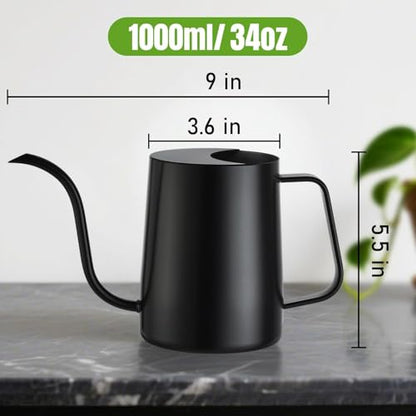 Small Watering Can for Indoor Plants, 34 oz Stainless Steel, Black - size: 34oz