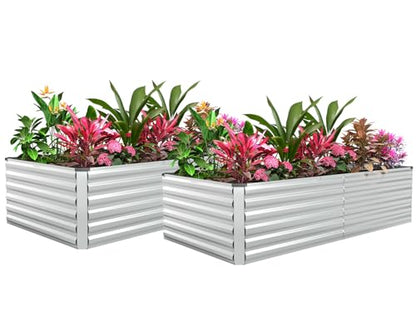 FOOWIN 6x3x2ft Raised Garden Bed Outdoor, Galvanized Steel Garden Beds - color: Silver, size: 6x3x2 FT-2PC