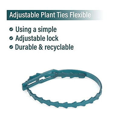 KINGLAKE GARDEN 9 Inch Green Plastic Adjustable Garden Twist Ties, 100 PCS Lock Style