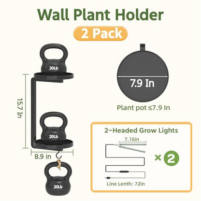 LASZOLA Plant Hanger Holder Shelf Wall Indoor with Lights, 2 Pcs Black - color: Dark Grey, size: 2