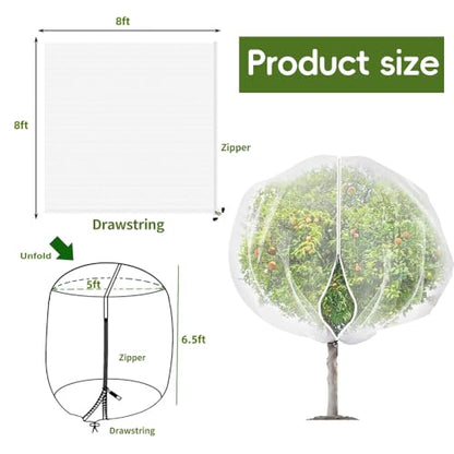 2Pcs 8x8ft Fruit Tree Covers with Zipper and Drawstring, Durable Garden Mesh Net to Protect Fruit Trees, Apple, Cherry, Peach Trees – Reusable, Lightweight - size: 8 X 8ft