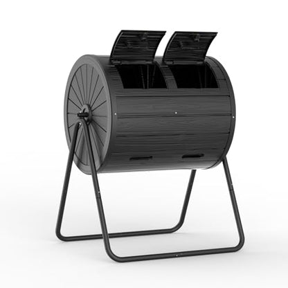 Vixzen Compost Tumbler Outdoor,38 Gallon Dual Chamber Compost Bin,Easy-Turn,Lockable Inlet,Rotating Compost Bin for Garden, Kitchen, and Yard Waste,Black - color: Black