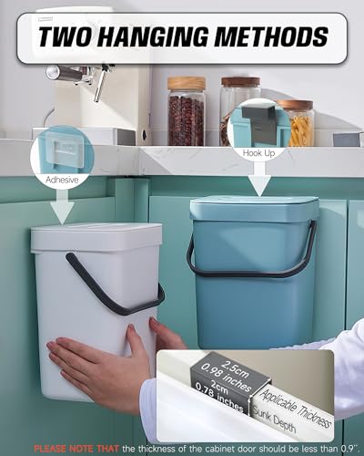 1.3 Gal Compost Bin, Hanging Small Trash Can with Lid, 5L/White - color: WHITE, size: 5 L / 1.3 Gal - Lid