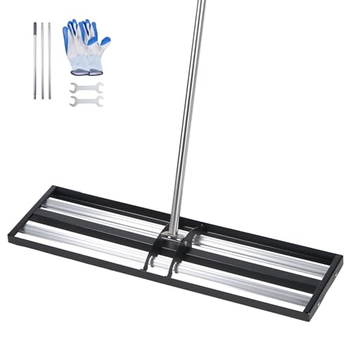 VEVOR Updated Lawn Leveling Rake with Roller, 36" x 10" Stainless Steel Lawn Leveler with 83.9" Adjustable Handle, Heavy Duty Yard Leveling Rake, Effort Saving Lawn Leveling Tool for Yard Golf Court - size: 36x10x84in (with Roller)