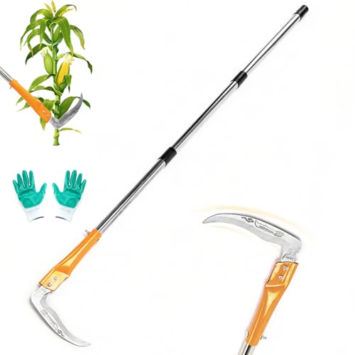 Harvesting Weeding Sickle, High-carbon steel adjustable long-handled lightweight sickle, Sharp single-edged blade, Upright scythe for harvest Yard Gardening pruning - Upgrade to thicker tubing