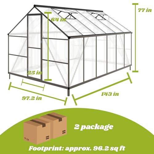8x12 FT Outdoor Greenhouse with Roof Vent, Dark Gray - color: Dark Gray, size: 8×12FT