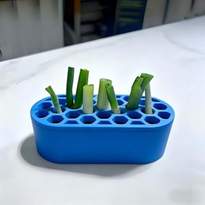 Mini Green Onion Regrower Kit, Hydroponic Scallion Planter Box with Hexagonal Honeycomb Lid, Soil-Free Indoor Herb Water Propagation Tub for Kitchen Countertop，Blue - color: Blue