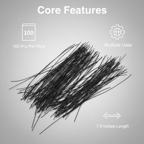 Iron Core Cable Ties 100 Pcs 7.8 Inches Black,Reusable Wire Twist Ties for Household Garden Office Cords Organizing (100Pcs, Black)