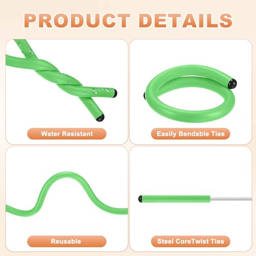 M METERXITY 8-Pack Twist Rubber Ties, 17-Inch EVA Foam Reusable Twist Ties for Organizing Bundling Cords/Wires/Cables, Bendable Rubber Tie Down Straps [Green]