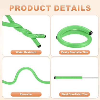 M METERXITY 8-Pack Twist Rubber Ties, 17-Inch EVA Foam Reusable Twist Ties for Organizing Bundling Cords/Wires/Cables, Bendable Rubber Tie Down Straps [Green]
