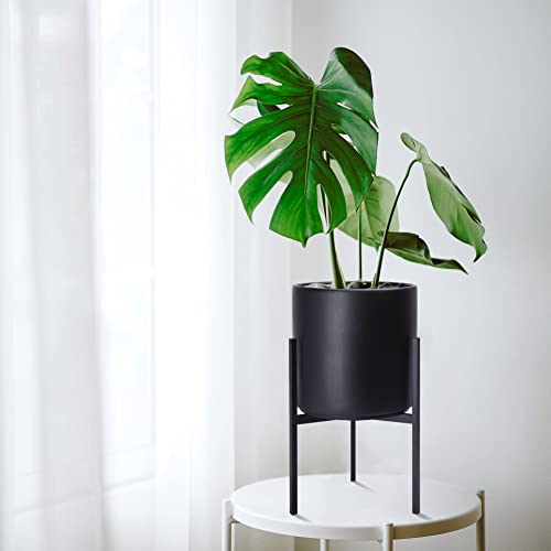 D'vine Dev Cylinder Planter Pot with Metal Stand, Black, 8 in, 96-T-B-1 - color: Black, size: Small 8 Inch