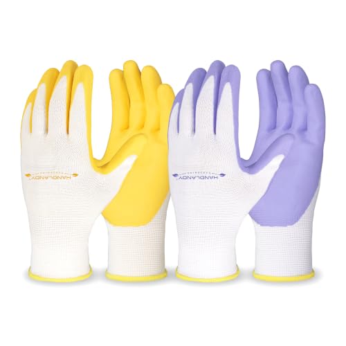 HANDLANDY 2/3/6 Pairs Womens Gardening Gloves, Garden Gloves for Women - color: Yellow & Violet (2 Pairs), size: Small