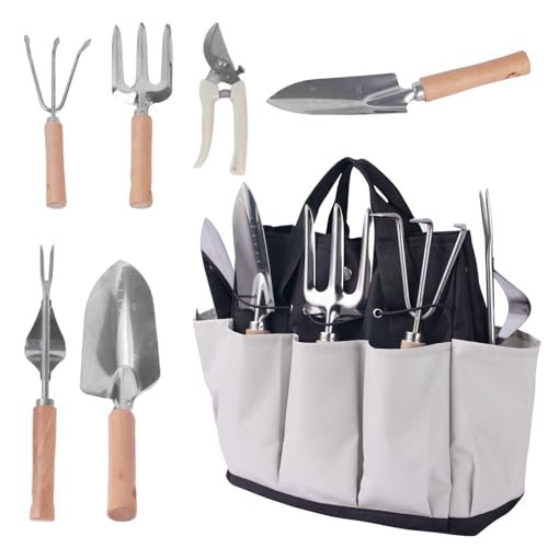 Garden Tool Set, Stainless Steel Gardening Kit, with Large Capacity Garden Tool Bag, Outdoor Hand Tools, Black Grey Garden Tool Kit for Women and Men - color: Black &Grey