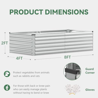 FOOWIN 8x4x2ft Raised Garden Bed Outdoor, Galvanized Steel Garden Beds - color: Silver, size: 8x4x2 FT-4PC