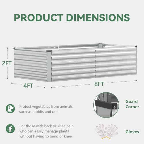 FOOWIN 8x4x2ft Raised Garden Bed Outdoor, Galvanized Steel Garden Beds - color: Silver, size: 8x4x2 FT-1PC