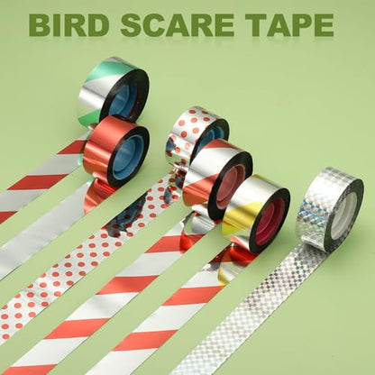 MECCANIXITY 262ft Long 1" Wide Green/Silver Dual Side Reflective Holographic Flash Bird Scare Tape Ribbon to Keep Birds Away, Hang Tie on Garden Farm Orchards Balcony Patio Yard Fence - color: Green Silver, size: 262.4ft x 0.94in