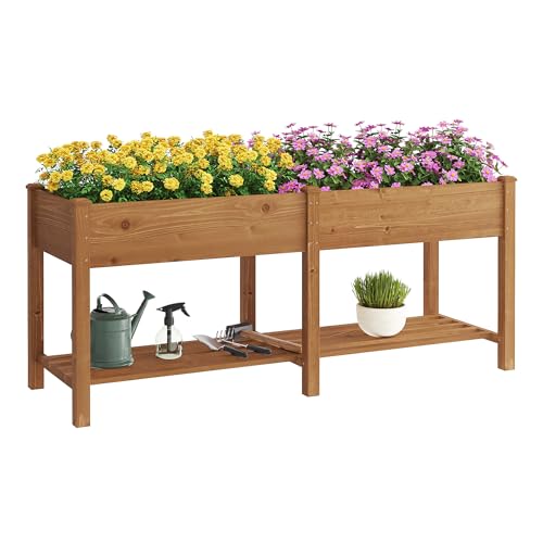 GHWIE Raised Garden Bed with Shelf,Elevated Wooden Planter Box with Legs,Garden Planter for Backyard, Patio, Balcony - color: Brown, size: 72*24*30.7in