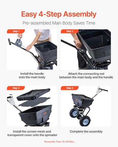 VEVOR Broadcast Spreader 100 LBS Capacity Walk-Behind Push Spreader Black