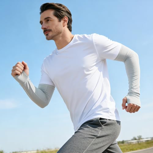 netdraw Unisex Bamboo Viscose Arm Sleeves with Thumb Hole - color: White/Sage, size: Large-X-Large