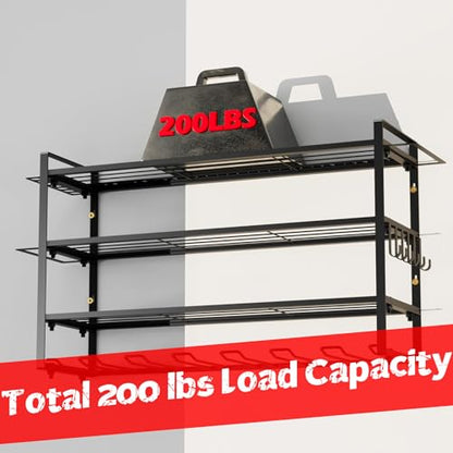 4 Layer Power Tool Organizer - Tool Rack with 7 Drill Holders, Heavy Duty Drill Holder Wall Mounted Rack, Garden Tool Storage, Garage Storage Metal Shelves, for Garage, Home, Workshop