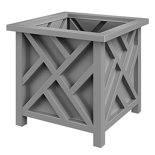Pure Garden Lattice Design Outdoor Planter Box, Gray, 15.5” Square 16.5” - color: Gray