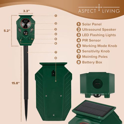 Solar Ultrasonic Animal Repeller Outdoor, Motion Sensor