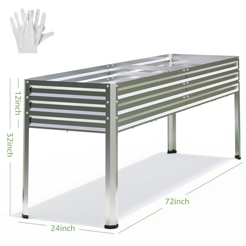 72x24x32in Galvanized Raised Garden Bed Planter with Legs