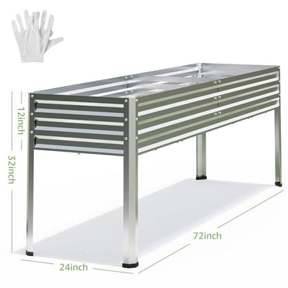 72x24x32in Galvanized Raised Garden Bed Planter with Legs
