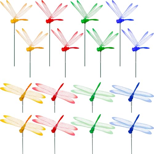 Augshy 50Pcs Artificial Dragonfly Decorations, 3D Dragonfly Garden Stakes - style: Colorful Dragonfly
