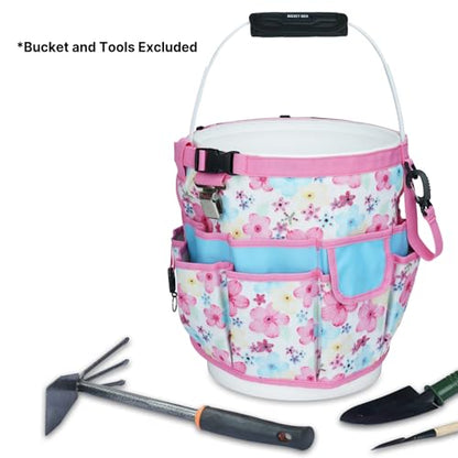 MELOTOUGH Bucket Caddy Organizer Bucket Tool Organizer for Garden Tools Fit 3.5 to 5 Gallon Bucket (Pink Flower) - color: Pink Flower