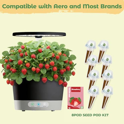 Strawberry Seed pod Kit for Hydroponics Compatible with Aerogarden, Includes Seed, Grow Sponges, Baskets, Domes, A&B Plant Food - Hydroponics Supplies for Most Brands 8-POD - style: Strawberry