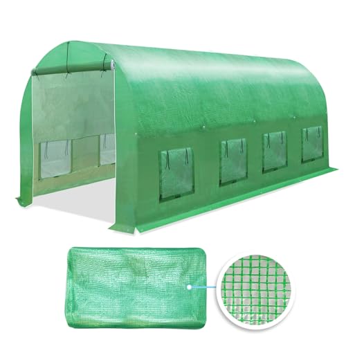 YardGrow Greenhouse Replacement Cover Larger Walk in Outdoor Plant Gardening Greenhouse (Frame Does NOT Included) (Green, 16'x7'x7') - color: Green, 16'x7'x7'