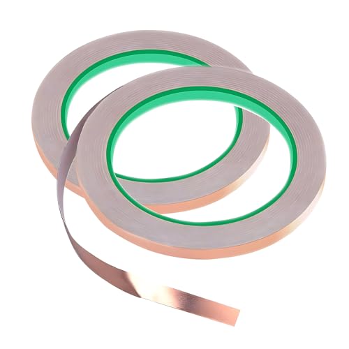 2PCS Copper Foil Tape with Double-Sided Conductive Adhesive (0.2" x 65.6FT) - Guitar Shielding Tape, EMI Shielding Tape, Copper Barrier for Gardens, Stained Glass, Crafts, Electrical Repairs - style: 2pcs