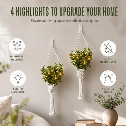 2Pcs Macrame Wall Plant Hanger, Boho Hanging Planter Basket - color: White X 2pc