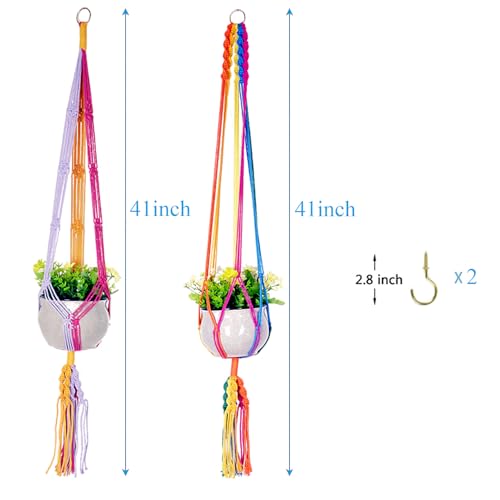 Rainbow Colorful Macrame Plant Hanger, 2 Pack - color: Colorful